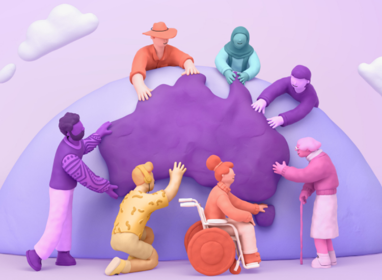Cartoon graphic of Australia with seven people