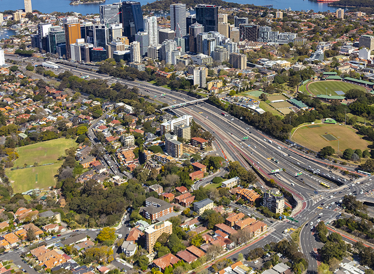 Photo of North Sydney from above showing Alfred Street