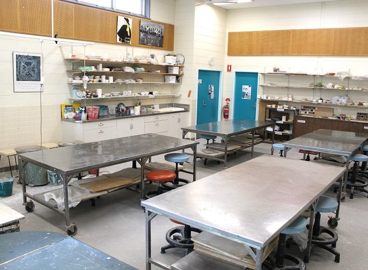 Art studio with stainless steel worktops