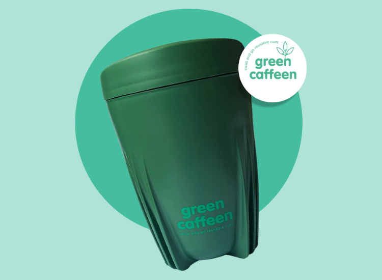green reusable coffee mug