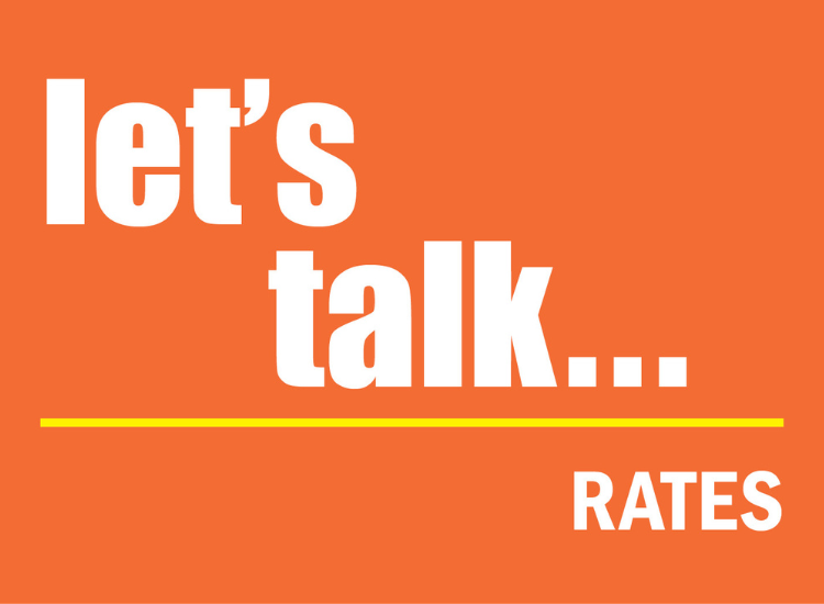 Decorative image with text: Let's talk... rates
