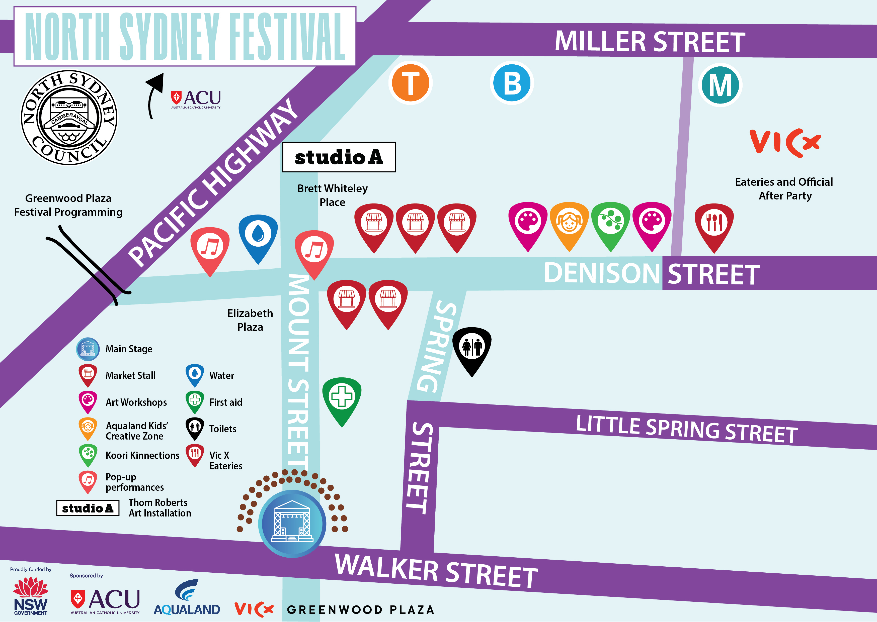 site map of locations for North Sydney Festival