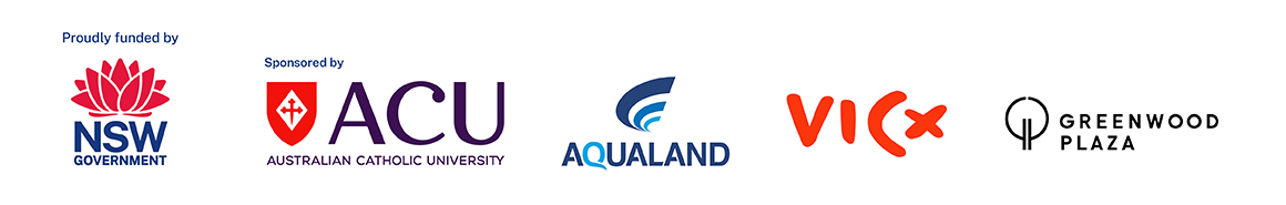 NSW Gov, ACU, Aqualand, VicX and Greenwood Plaza logos