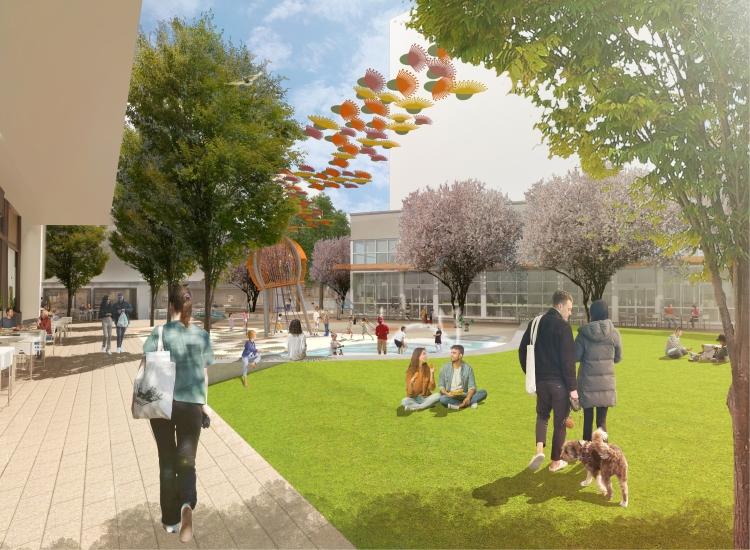 Artist impression of rangers road with footpath bordered by grass with people walking along