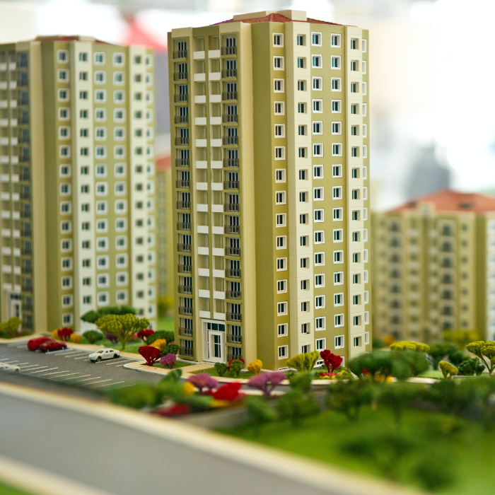 Image of a miniature model of a block of apartments