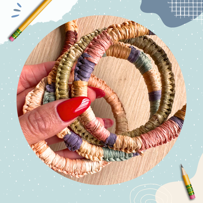 Photo of several woven bracelets done using Aboriginal weaving methods