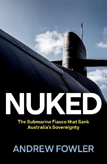 Book cover for 'Nuked' depicting a submarine.