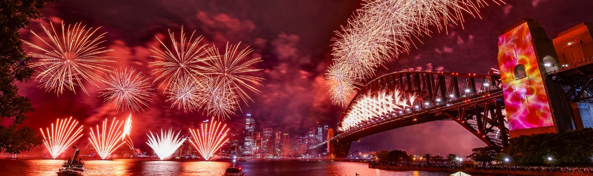 Fireworks over the sydney harbour bridge