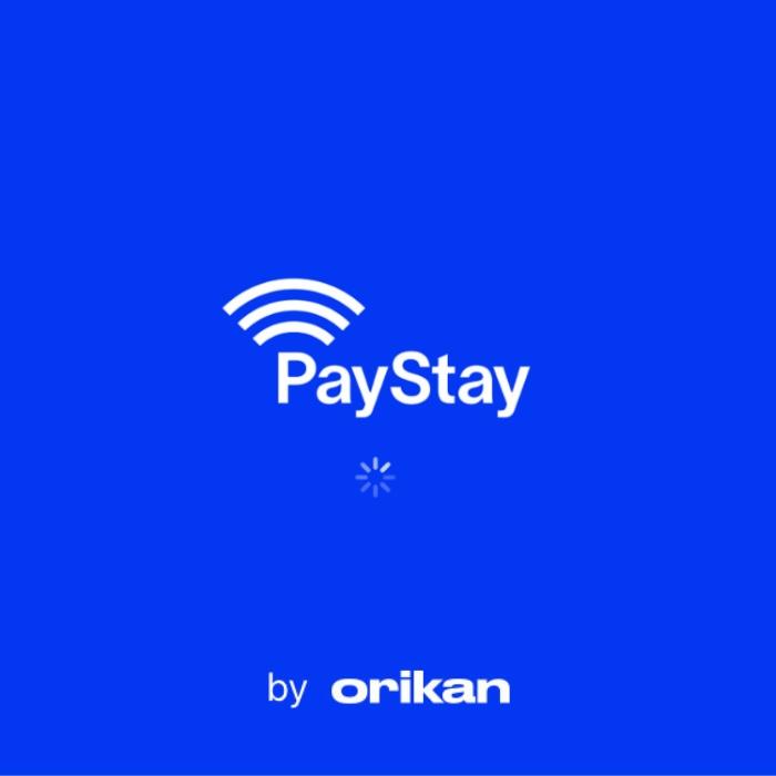 blue background with words 'PayStay by Orikan' written